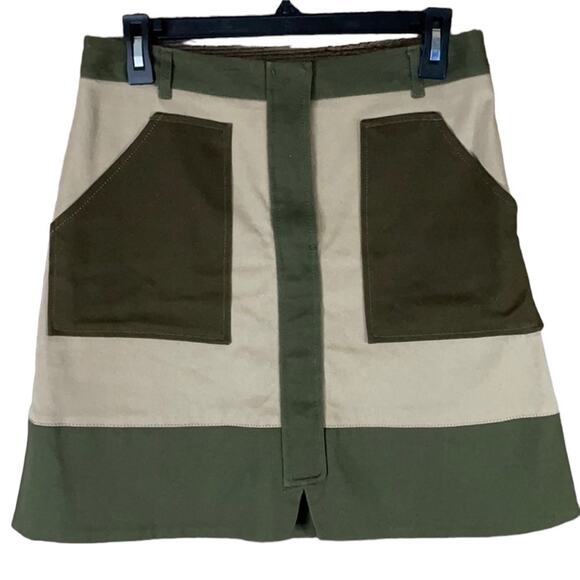 Anthropologie Holding Horses Color Block Khaki Olive Green A-Line Skirt Size 6 - Picture 1 of 9